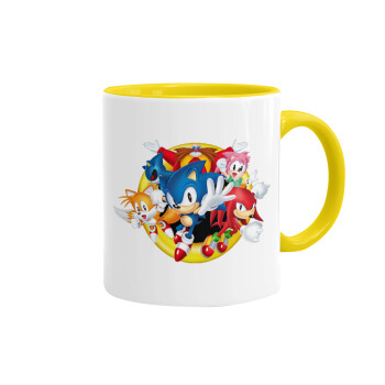 Sonic and friends, Κούπα χρωματιστή κίτρινη, κεραμική, 330ml