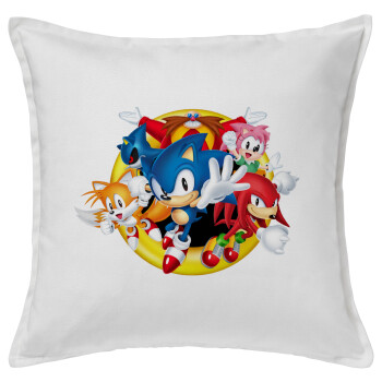 Sonic and friends, Μαξιλάρι καναπέ ΛΕΥΚΟ 100% βαμβάκι, περιέχεται το γέμισμα (50x50cm)