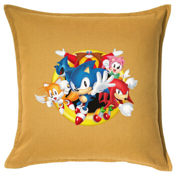 Sonic and friends, Μαξιλάρι καναπέ Κίτρινο 100% βαμβάκι, περιέχεται το γέμισμα (50x50cm)