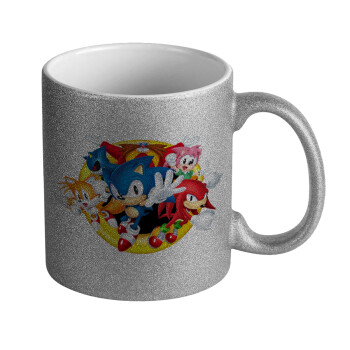 Sonic and friends, Κούπα Ασημένια Glitter που γυαλίζει, κεραμική, 330ml