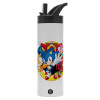 Metallic thermos bottle with straw & handle, stainless steel (Stainless steel 304), double-walled, 600ml.