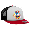 Adult Foam Flat Snapback with Mesh Red-White-Black (POLYESTER, ADULT, UNISEX, ONE SIZE)