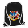 Backpack pouch GYMBAG Black, with pocket (40x48cm) & thick white cords