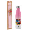 Easter Set, Metallic pink/white (Stainless steel) thermos, double-walled, 500ml & aromatic flat Easter candle (30cm) (PINK)