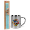 Easter Set, metallic thermal cup (300ml) & aromatic flat Easter candle (30cm) (TURQUOISE)