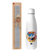 Easter Set, metallic stainless thermos bottle (500ml) & scented flat Easter candle (30cm) (GRAY)