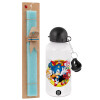 Easter Set, metallic aluminum water bottle (500ml) & scented flat candle (30cm) (TURQUOISE)