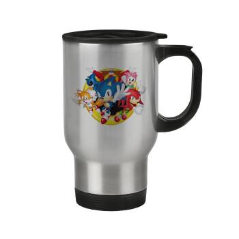 Sonic and friends, Stainless steel travel mug with lid, double wall 450ml