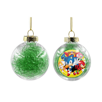 Sonic and friends, Transparent Christmas tree ball ornament with green filling 8cm