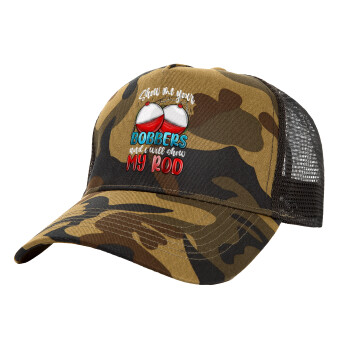 Show me your bobbers and i will show my rod , Adult Structured Trucker Hat, with Mesh, (Camouflage) Army (100% COTTON, ADULT, UNISEX, ONE SIZE)