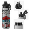 Metallic water bottle with safety cap, 850ml aluminum