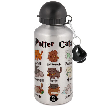 Potter Cats, Μεταλλικό παγούρι νερού, Ασημένιο, αλουμινίου 500ml