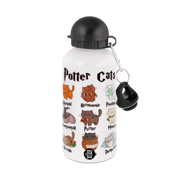 Potter Cats, Metal water bottle, White, aluminum 500ml