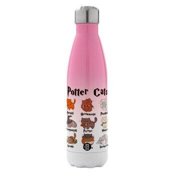 Potter Cats, Metal mug thermos Pink/White (Stainless steel), double wall, 500ml