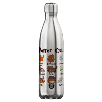 Potter Cats, Μεταλλικό παγούρι θερμός Inox (Stainless steel), διπλού τοιχώματος, 750ml