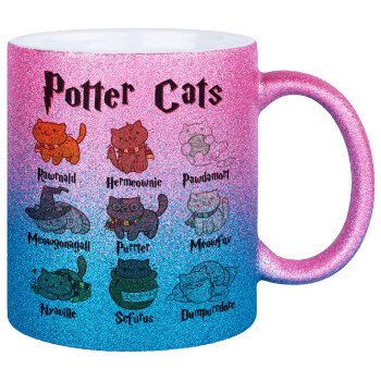 Potter Cats, Κούπα Χρυσή/Μπλε Glitter, κεραμική, 330ml