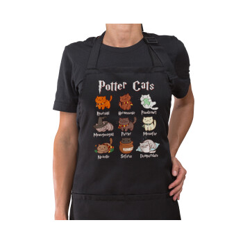 Potter Cats, Ποδιά μακρία Σεφ ολοσωμη με τσέπες Μαύρη (ΕΝΗΛΙΚΩΝ)