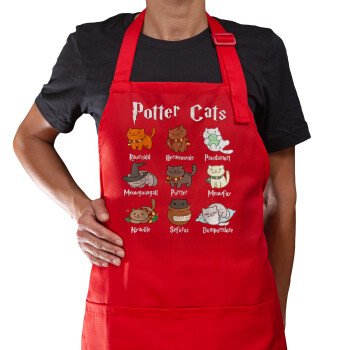 Potter Cats, Ποδιά Μακριά Σεφ ολοσωμη με τσέπες Κόκκινη (ΕΝΗΛΙΚΩΝ)