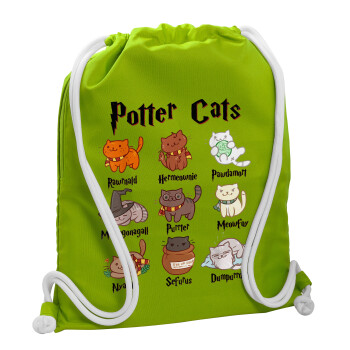 Potter Cats, Τσάντα πλάτης πουγκί GYMBAG LIME GREEN, με τσέπη (40x48cm) & χονδρά κορδόνια