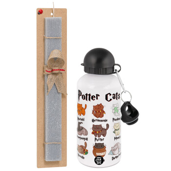 Potter Cats, Easter Set, metallic aluminum water bottle (500ml) & aromatic flat Easter candle (30cm) (GRAY)