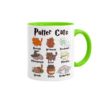 Potter Cats, Mug colored light green, ceramic, 330ml