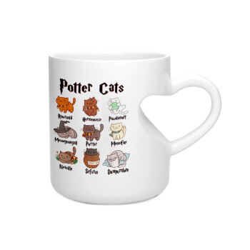 Potter Cats, Κούπα καρδιά λευκή, κεραμική, 330ml