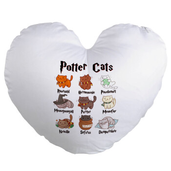 Potter Cats, Μαξιλάρι καναπέ καρδιά 40x40cm περιέχεται το  γέμισμα