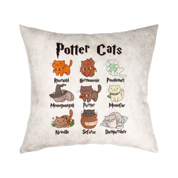 Potter Cats, Μαξιλάρι καναπέ Δερματίνη Γκρι 40x40cm με γέμισμα