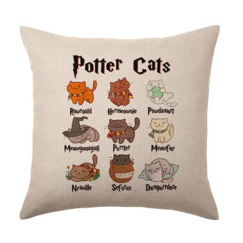 Potter Cats, Μαξιλάρι καναπέ ΛΙΝΟ 40x40cm περιέχεται το  γέμισμα