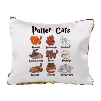 Potter Cats, Sequin Gold Pouch Cosmetic Bag