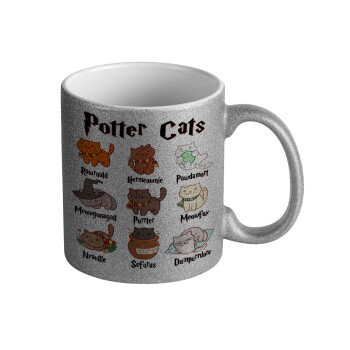 Potter Cats, Κούπα Ασημένια Glitter που γυαλίζει, κεραμική, 330ml