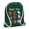 Backpack pouch GYMBAG BOTTLE GREEN, with pocket (40x48cm) & thick white cords