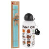 Easter Set, metallic aluminum water bottle (500ml) & scented flat candle (30cm) (TURQUOISE)