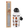 Easter Set, metallic aluminum water bottle (500ml) & aromatic flat Easter candle (30cm) (GRAY)