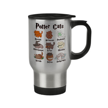 Potter Cats, Κούπα ταξιδιού ανοξείδωτη με καπάκι, διπλού τοιχώματος (θερμό) 450ml