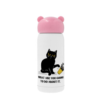 CAT, what are you going to do about it!, Pink stainless steel thermal flask, 320ml