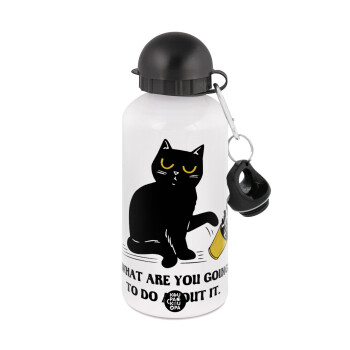 CAT, what are you going to do about it!, Metal water bottle, White, aluminum 500ml