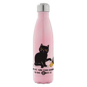 CAT, what are you going to do about it!, Metal mug thermos Pink Iridiscent (Stainless steel), double wall, 500ml