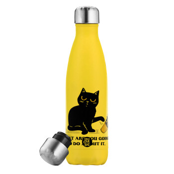 CAT, what are you going to do about it!, Yellow Stainless Steel Metallic Thermos, double-walled, 500ml