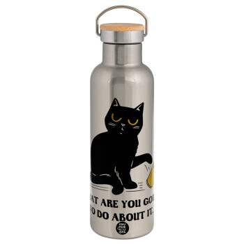 CAT, what are you going to do about it!, Stainless steel Silver with wooden lid (bamboo), double wall, 750ml