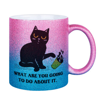 CAT, what are you going to do about it!, Κούπα Χρυσή/Μπλε Glitter, κεραμική, 330ml