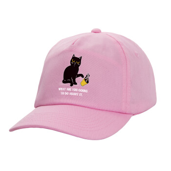 CAT, what are you going to do about it!, Adult Baseball Cap, 100% Cotton, PINK (COTTON, ADULT, UNISEX, ONE SIZE)