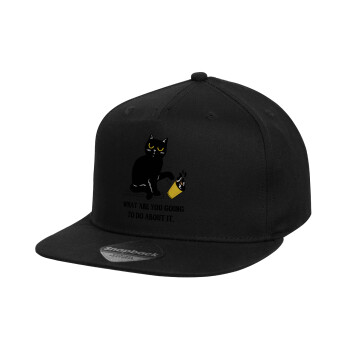 CAT, what are you going to do about it!, Καπέλο παιδικό Flat Snapback, Μαύρο (100% ΒΑΜΒΑΚΕΡΟ, ΠΑΙΔΙΚΟ, UNISEX, ONE SIZE)