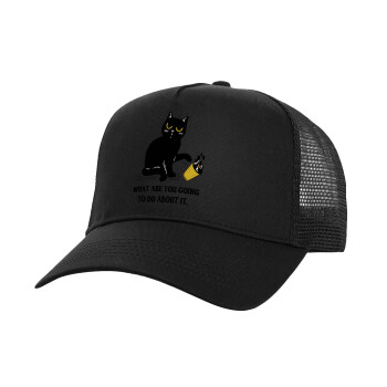 CAT, what are you going to do about it!, Καπέλο Ενηλίκων Structured Trucker, με Δίχτυ, Μαύρο (100% ΒΑΜΒΑΚΕΡΟ, ΕΝΗΛΙΚΩΝ, UNISEX, ONE SIZE)