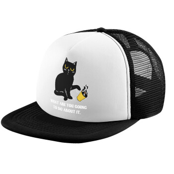 CAT, what are you going to do about it!, Adult Soft Trucker Hat with Black/White Mesh (POLYESTER, ADULT, UNISEX, ONE SIZE)