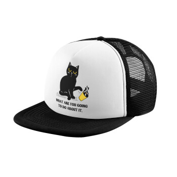 CAT, what are you going to do about it!, Child's Soft Trucker Hat with BLACK/WHITE Mesh (POLYESTER, CHILD, ONE SIZE)