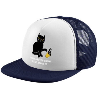 CAT, what are you going to do about it!, Adult Soft Trucker Hat with Dark Blue/White Mesh (POLYESTER, ADULT, UNISEX, ONE SIZE)