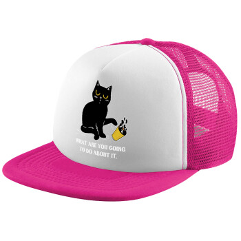 CAT, what are you going to do about it!, Adult Soft Trucker Hat with Pink/White Mesh (POLYESTER, ADULT, UNISEX, ONE SIZE)