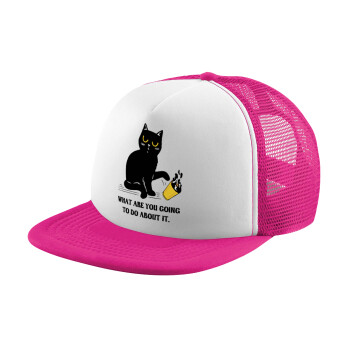 CAT, what are you going to do about it!, Καπέλο παιδικό Soft Trucker με Δίχτυ ΡΟΖ/ΛΕΥΚΟ (POLYESTER, ΠΑΙΔΙΚΟ, ONE SIZE)