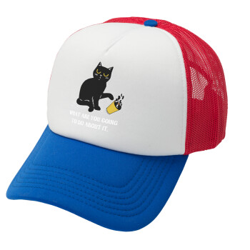 CAT, what are you going to do about it!, Καπέλο Ενηλίκων Soft Trucker με Δίχτυ Red/Blue/White (POLYESTER, ΕΝΗΛΙΚΩΝ, UNISEX, ONE SIZE)